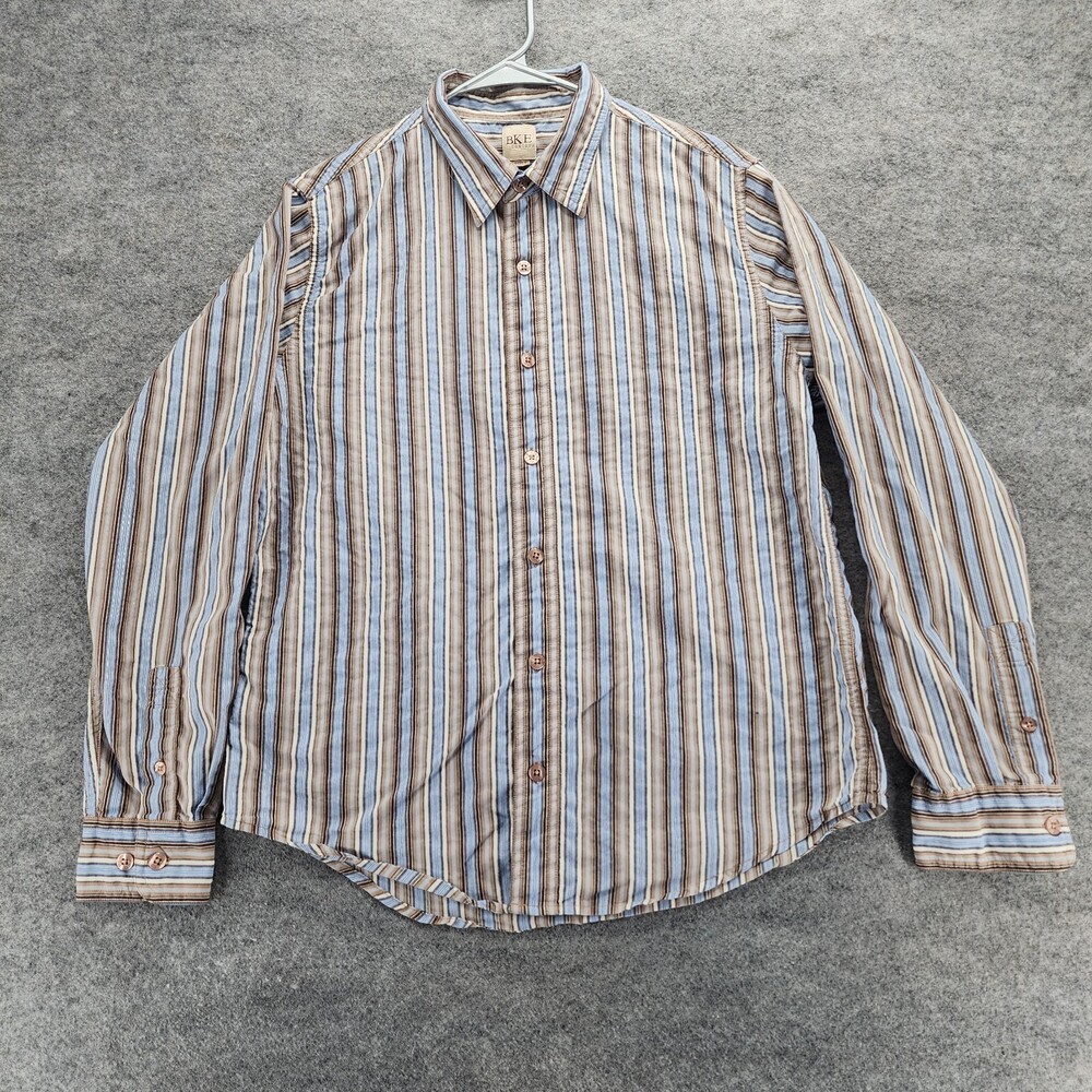Buckle BKE Contour Shirt Mens Medium Button Up Long Sleeve Brown Striped